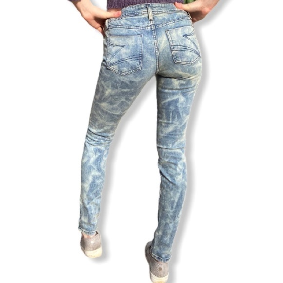 Y2K Jeans Low Rise Tie Dye Skinny Ankle Zip Blue - Picture 5 of 13